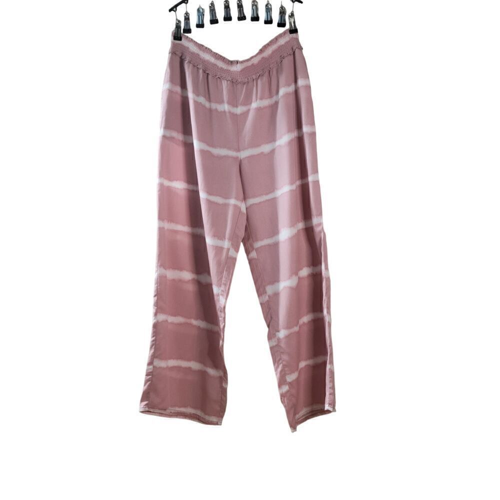 Beach Lunch‎ Lounge Tye Dye Wide Leg Pants - Sz L  Pink White Lagenlook Coastal